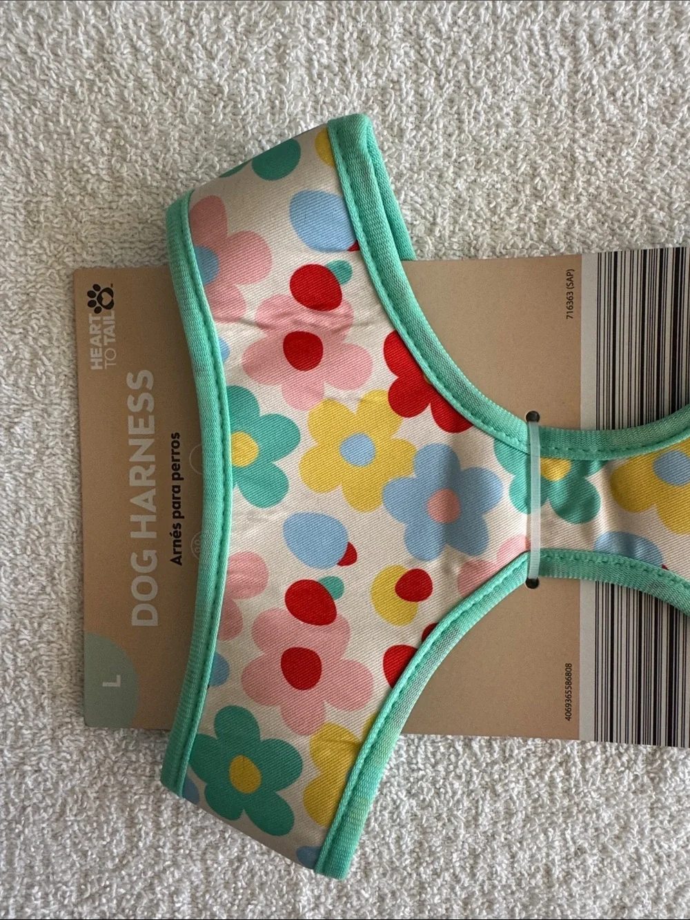 Heart To Tail Floral Dog Harness in Mint Trim - Large